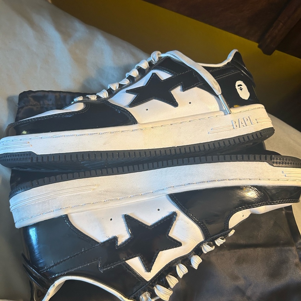 Bape Black and White Sneakers with Platform Sole